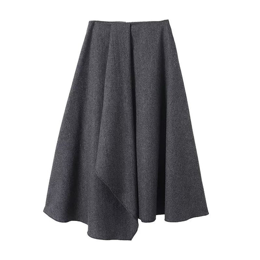Women's irregular hem wool blend MIDI skirt