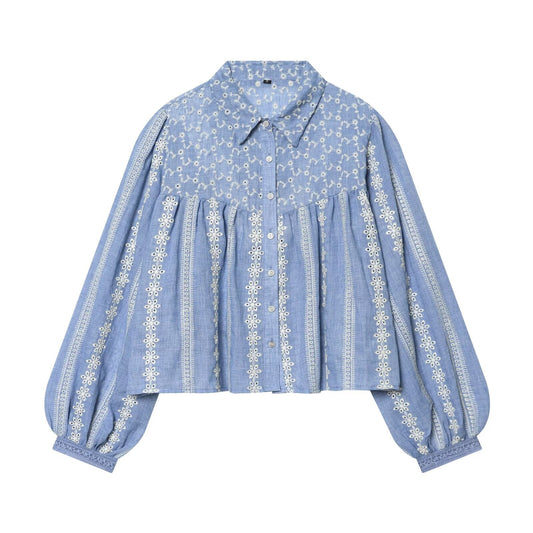 Women's short hollowed out embroidered shirt