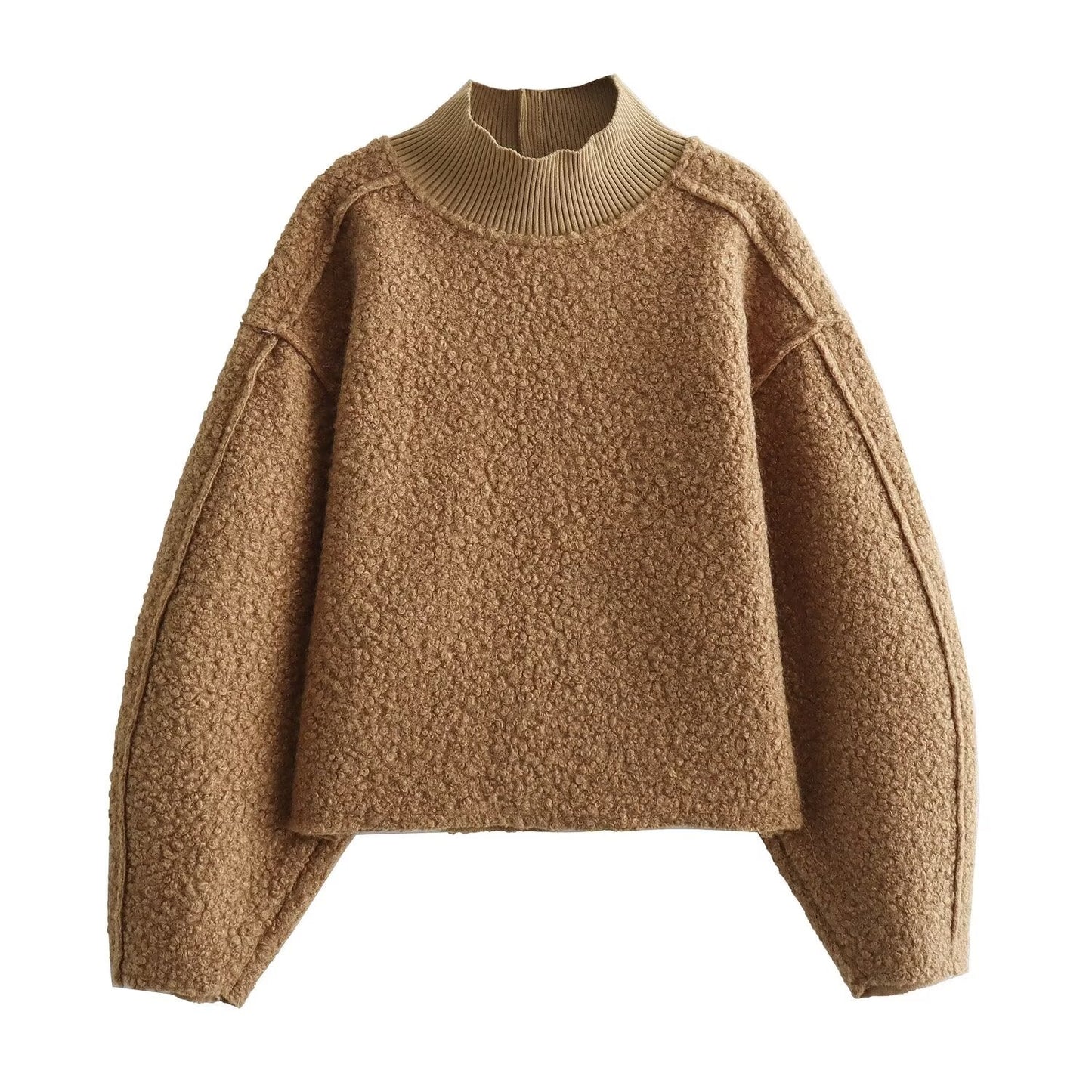 Women's short standing collar woolen sweatshirt