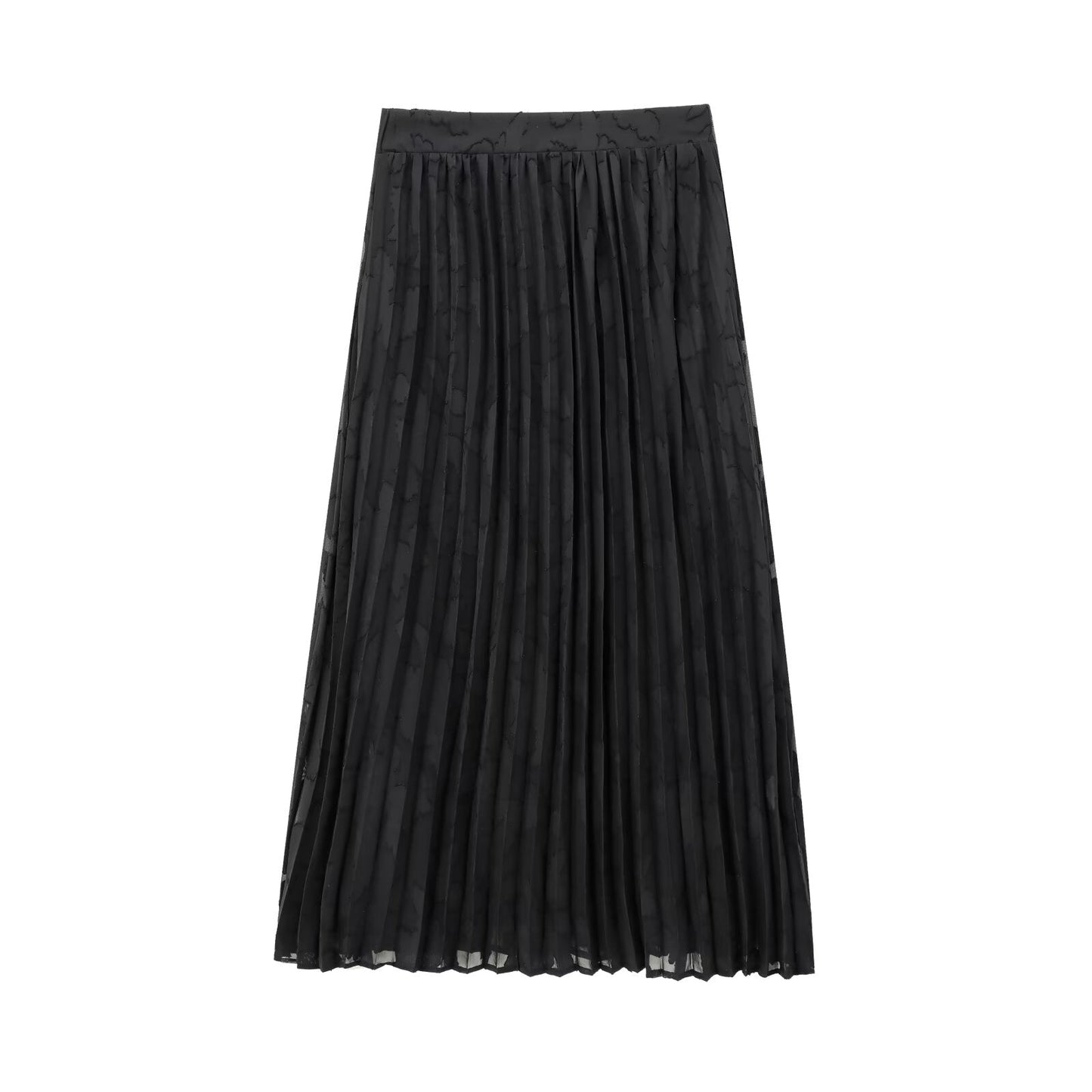 Women's new fashion printed semi transparent pleated shirt+Skirts suit