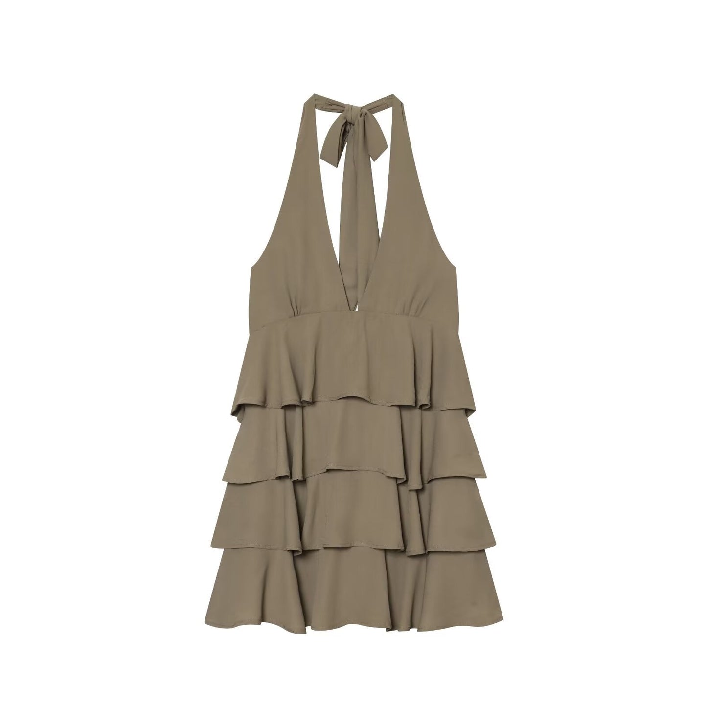 Women's layered decorative hanging neck mini dress