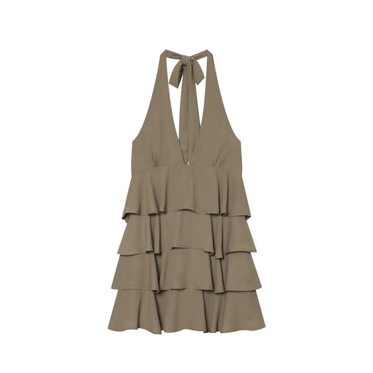 Women's layered decorative hanging neck mini dress