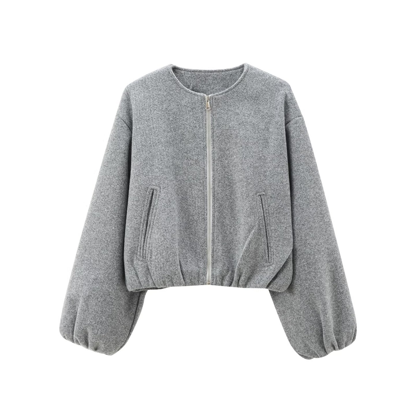 Women's soft textured O Neck zipper pilot jacket Coat