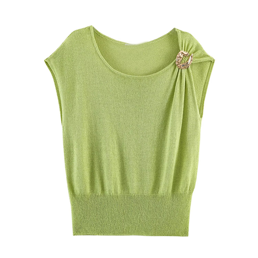 Women's knot decoration sleeveless knitted top