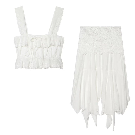 suit Women's 2 pieces embroidered asymmetrical MIDI skirt+top
