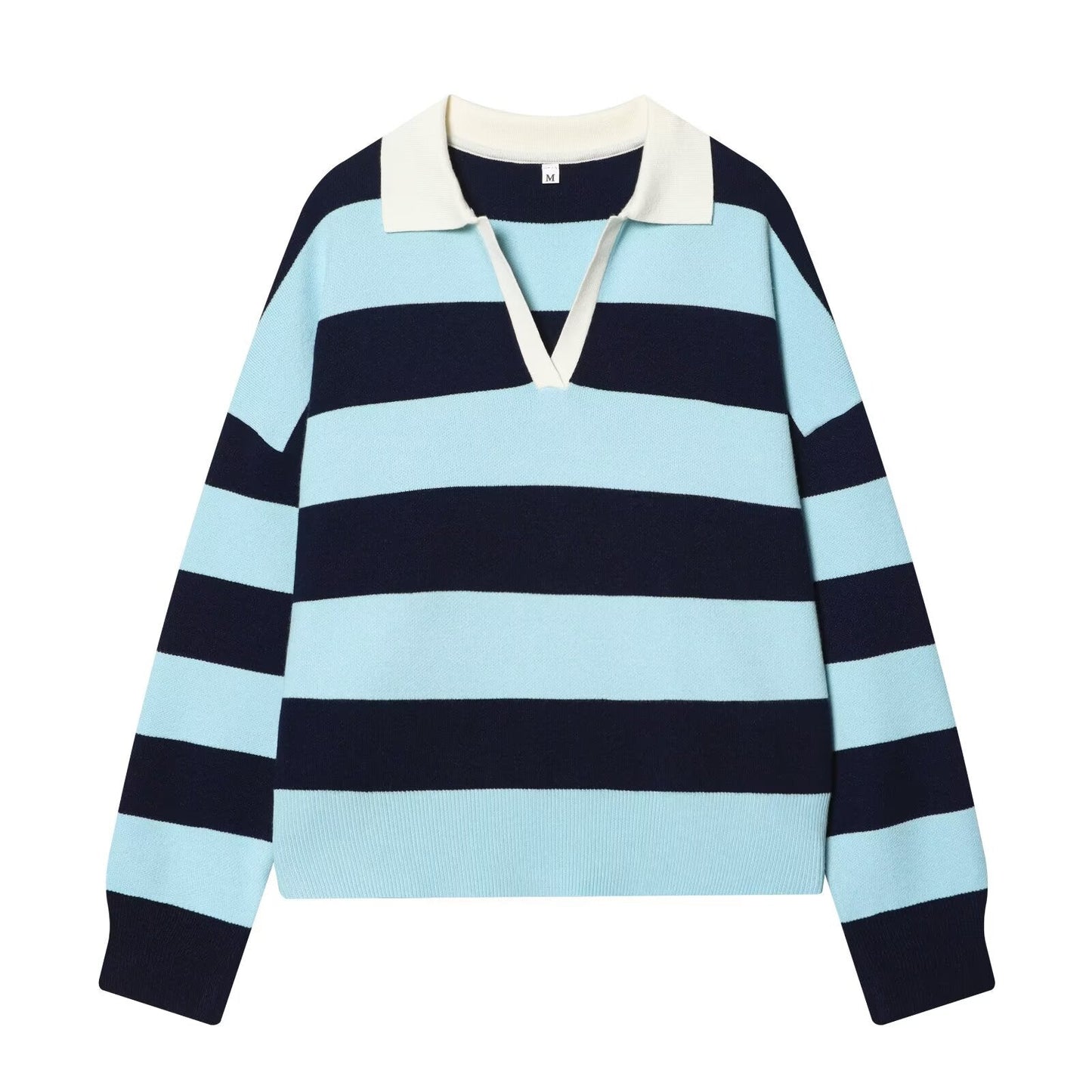 Women's casual striped knitted polo shirt