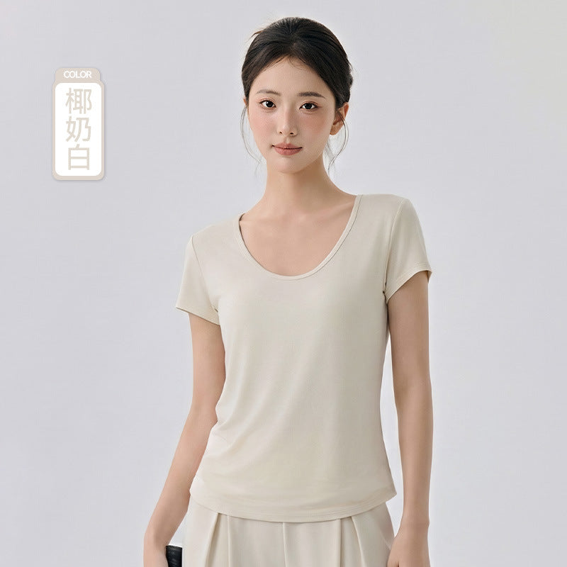 LU Women's new cool thin yoga U-neck slim sports T-shirt