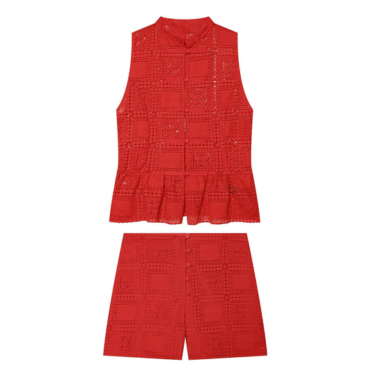 suit Women's 2 pieces rope knot buckle lace top+shorts