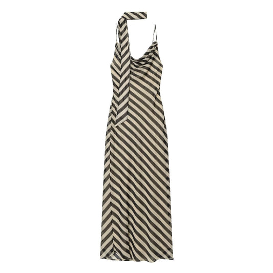 Women's ribbon decoration striped Swing collar dress