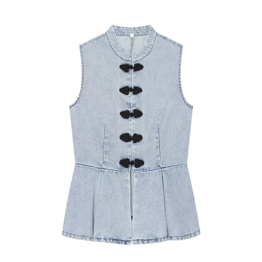 Women's rope knot denim vest style top