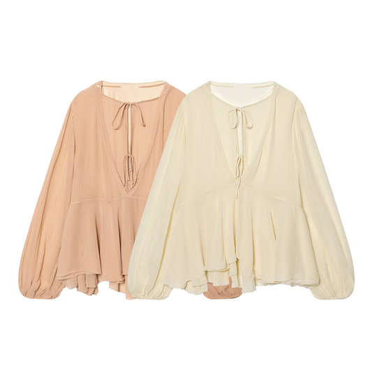 Women's layered decorative casual lace up shirt