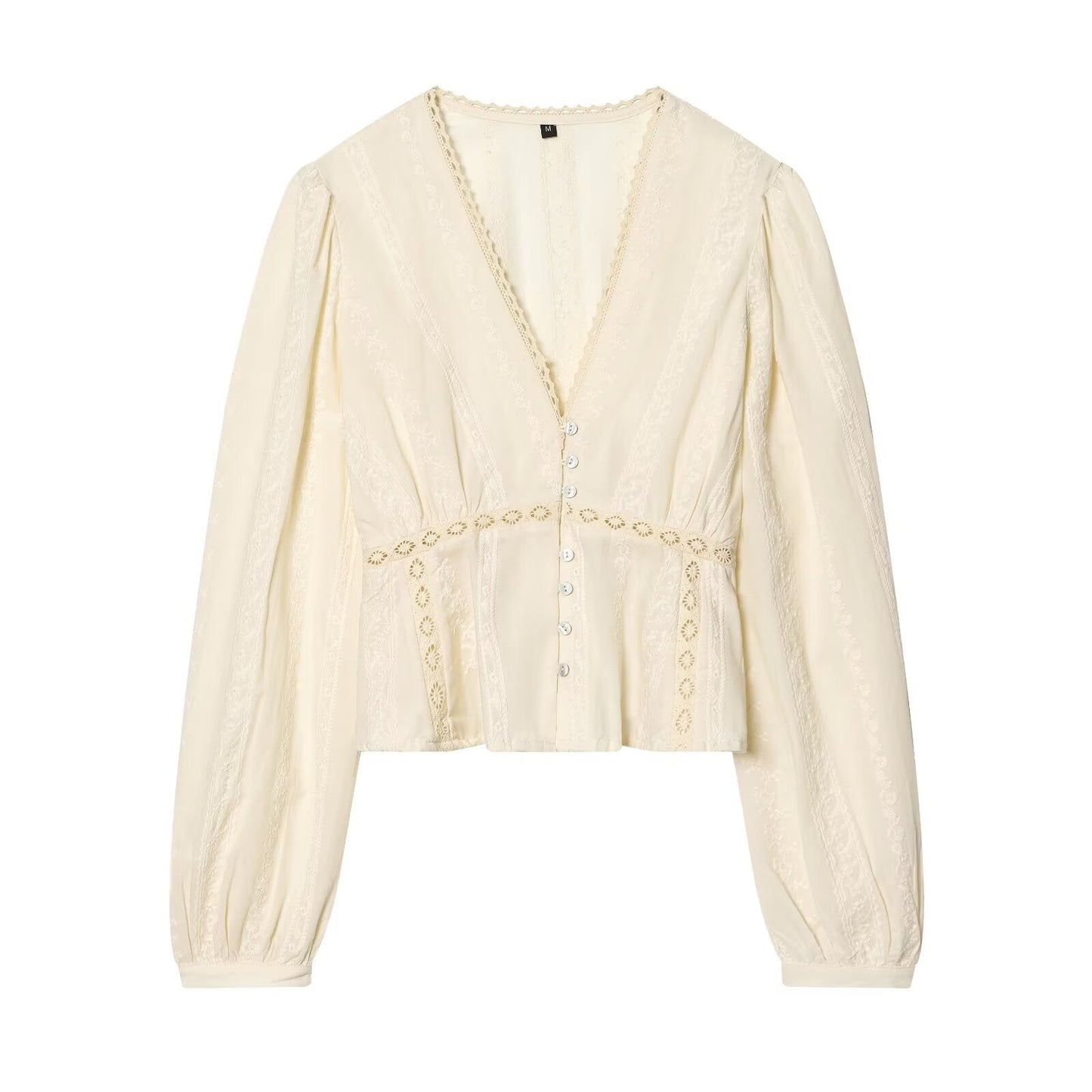 Women's short V-neck embroidered shirt