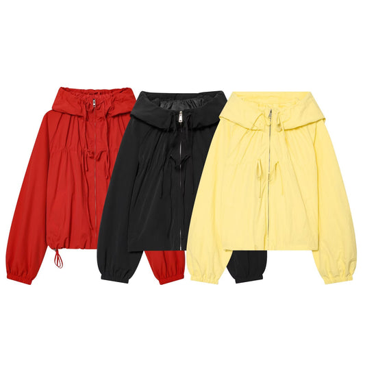 2026 Women's bow decoration nylon hooded Coat