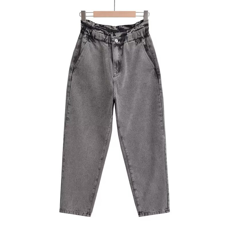 Women's casual high waisted paper bag style jeans