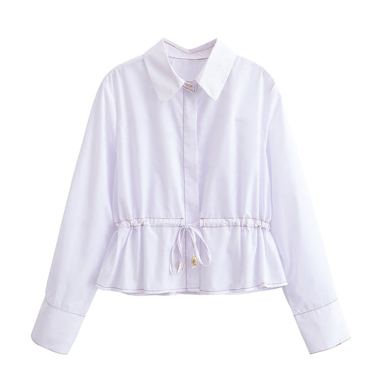 Women's chic fashion with drawstring short long sleeved shirt