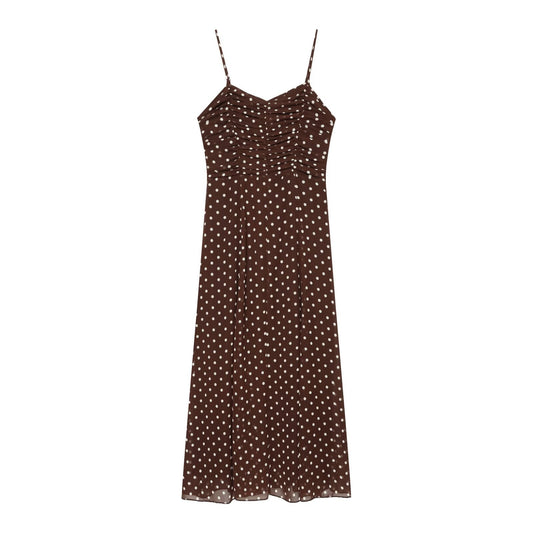 Women's polka dot chiffon suspender MIDI dress