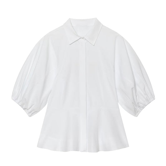 Women's skirt style hem bubble sleeve shirt