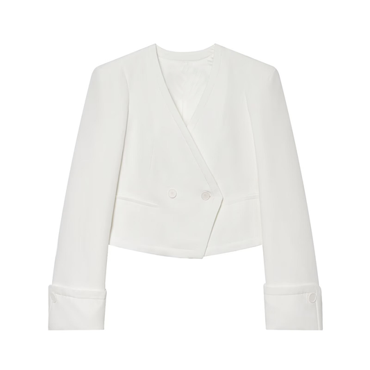 Women's short V-neck double breasted Blazer Coat