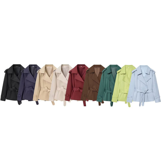 Women's with Belt short double breasted windbreaker Coat