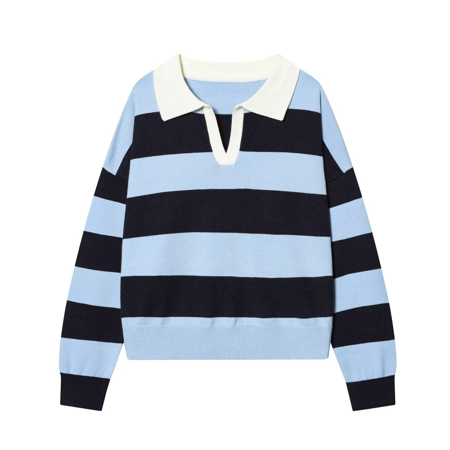 Women's casual soft texture striped knitted polo shirt