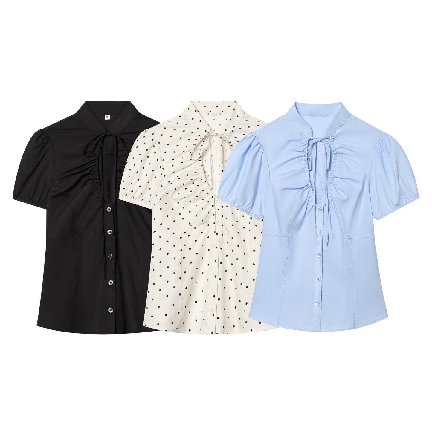 Women's bow decoration pleated poplin top