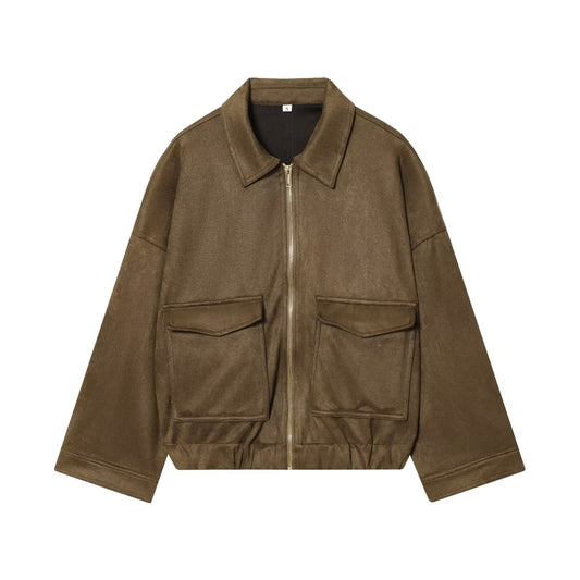 Women's new fashion suede texture effect lapel jacket Coat