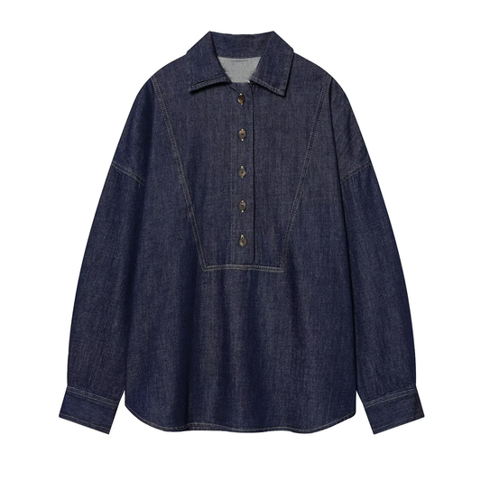 2026 Women's loose long sleeved denim shirt