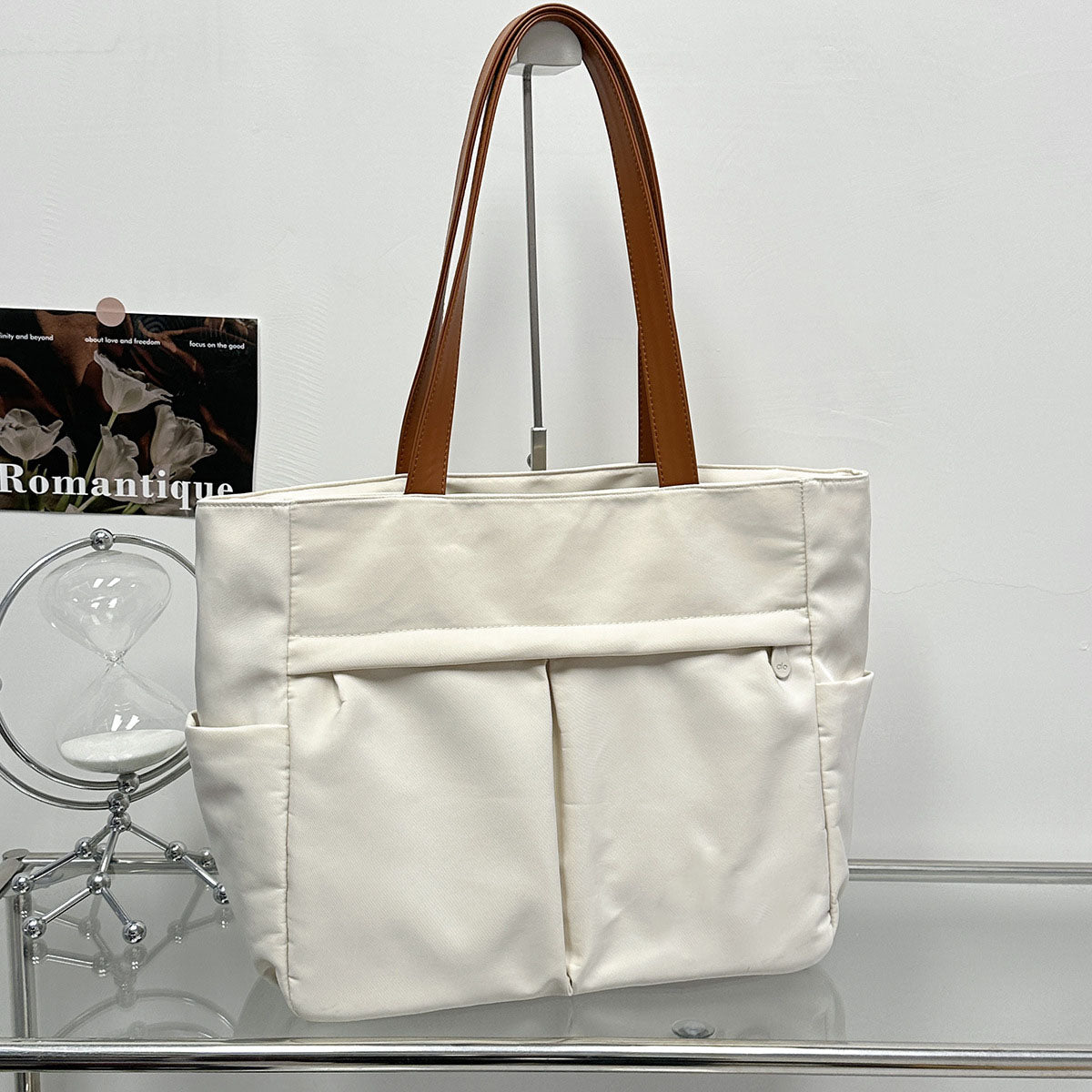 2026 women's new canvas shoulder bag retro texture solid color handbag