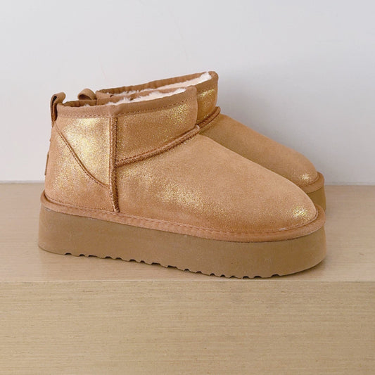 Women's new fine-sparkled cloth platform snow shoes