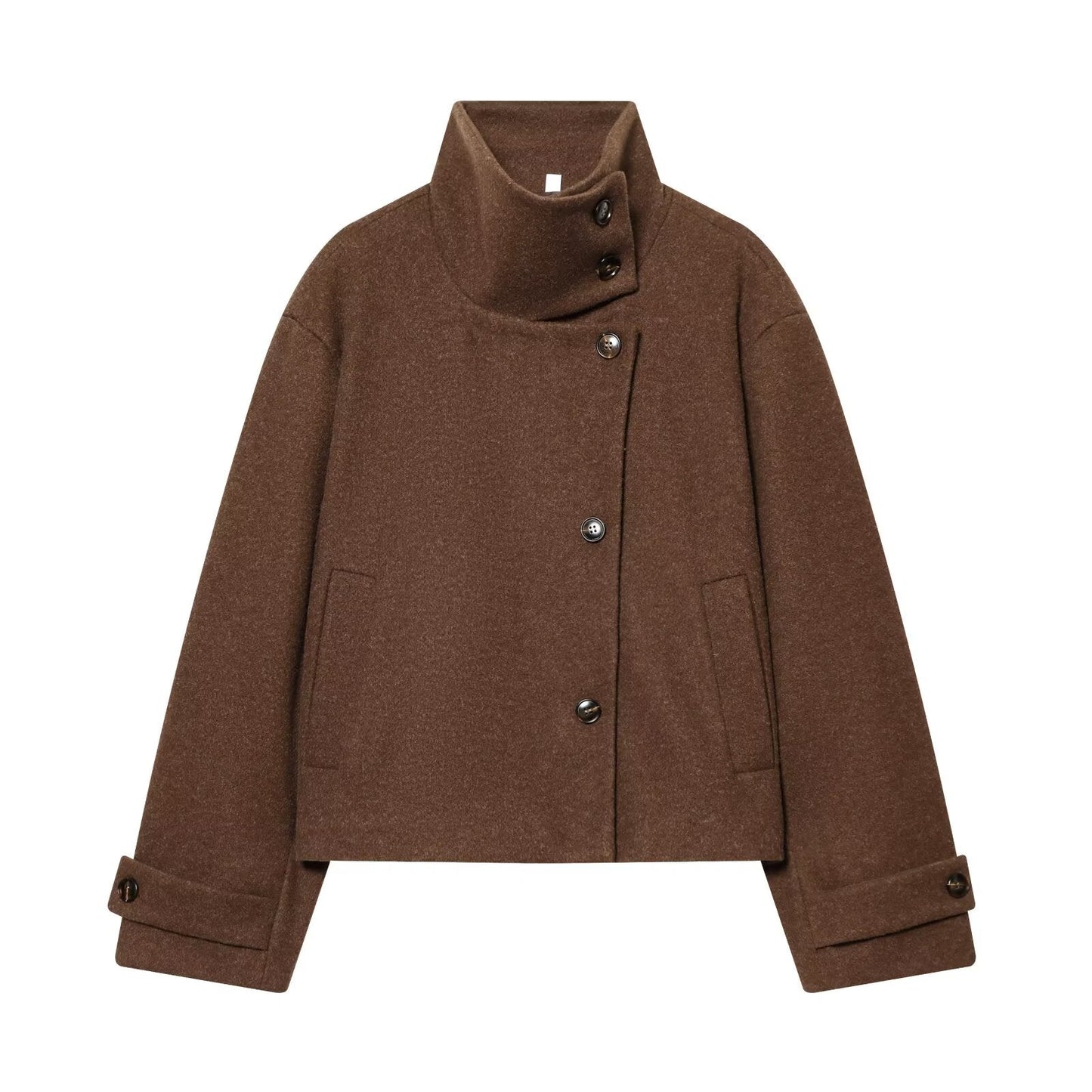 Women's loose standing collar warm woolen coat