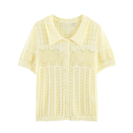 Women's short sleeved hollow knitted cardigan