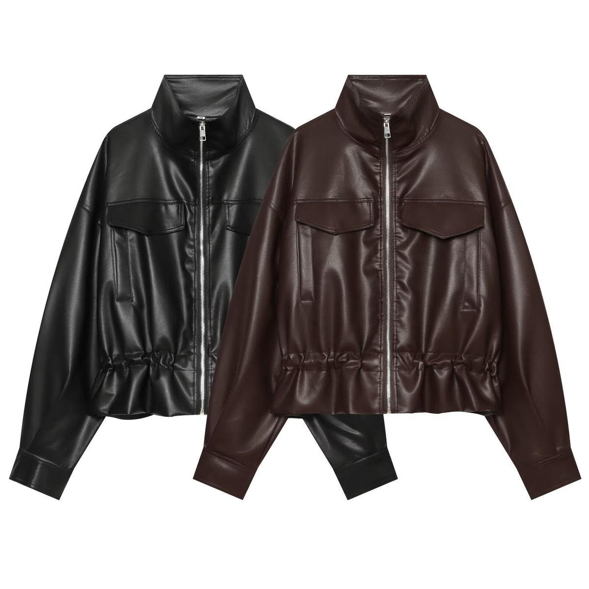 Women's leather effect adjustable waist jacket Coat