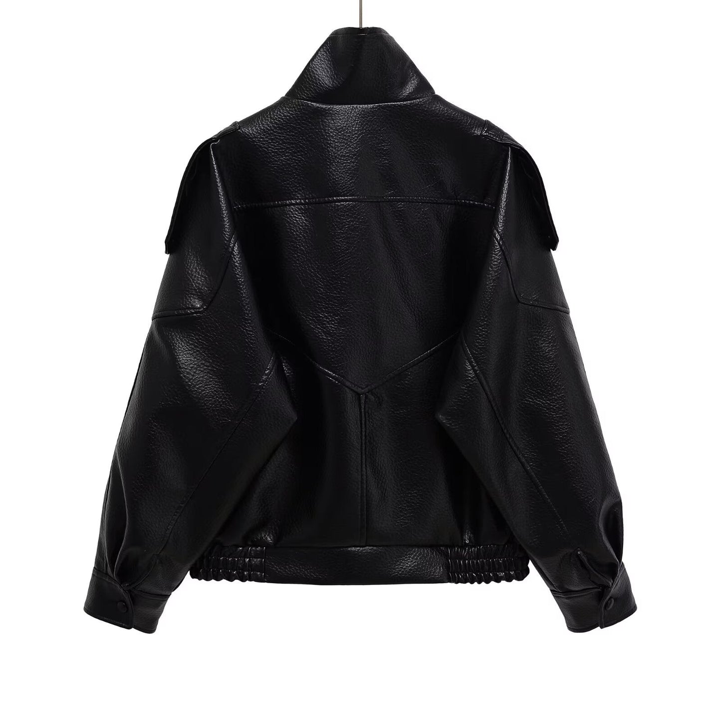 Women's casual stand collar Faux Leather jacket Coat