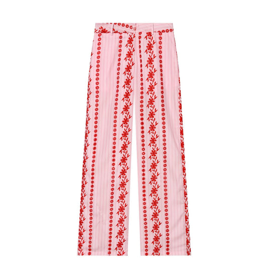 Women's casual hollowed out embroidered pants