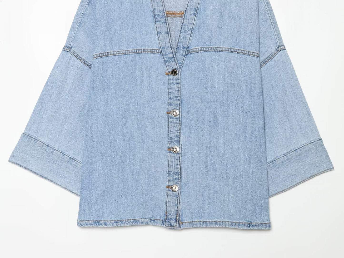 suit Women's 2 pieces wide sleeved denim shirt+wide leg jeans