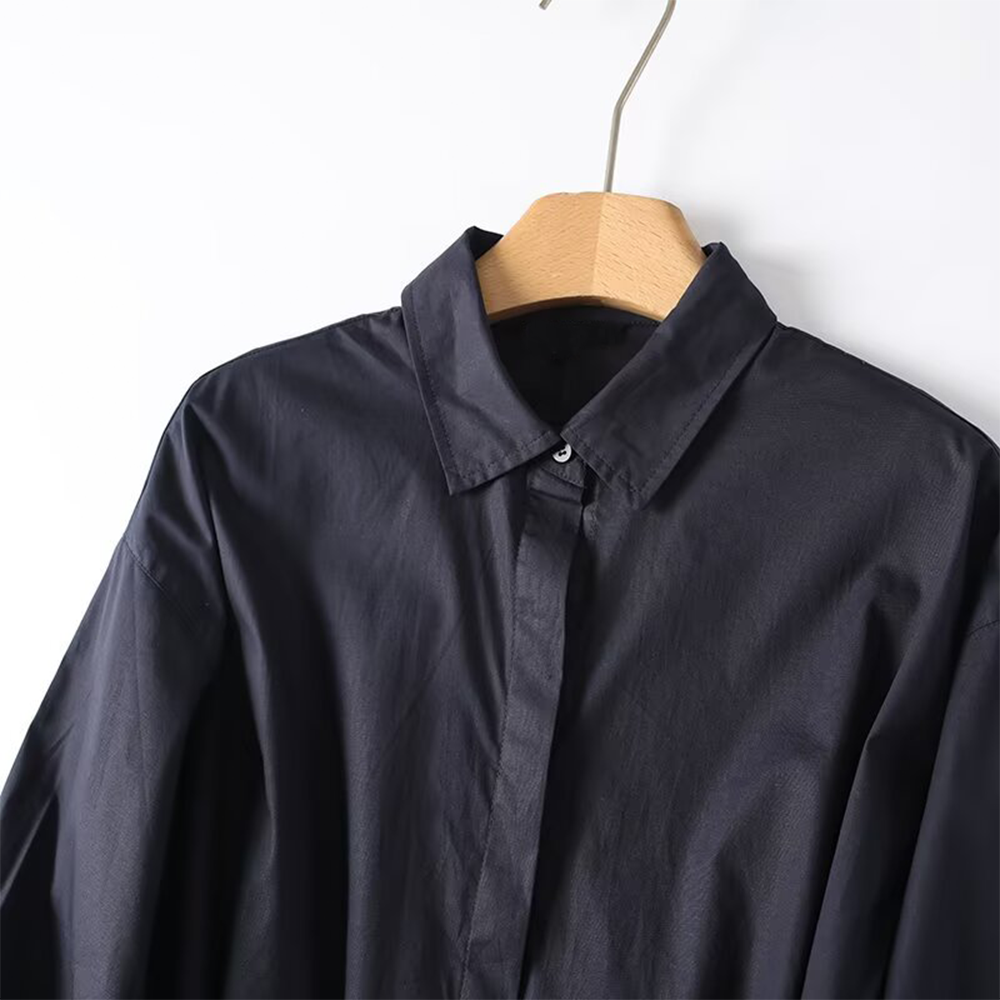 Women's waist-tied belted shirt-style midi dress