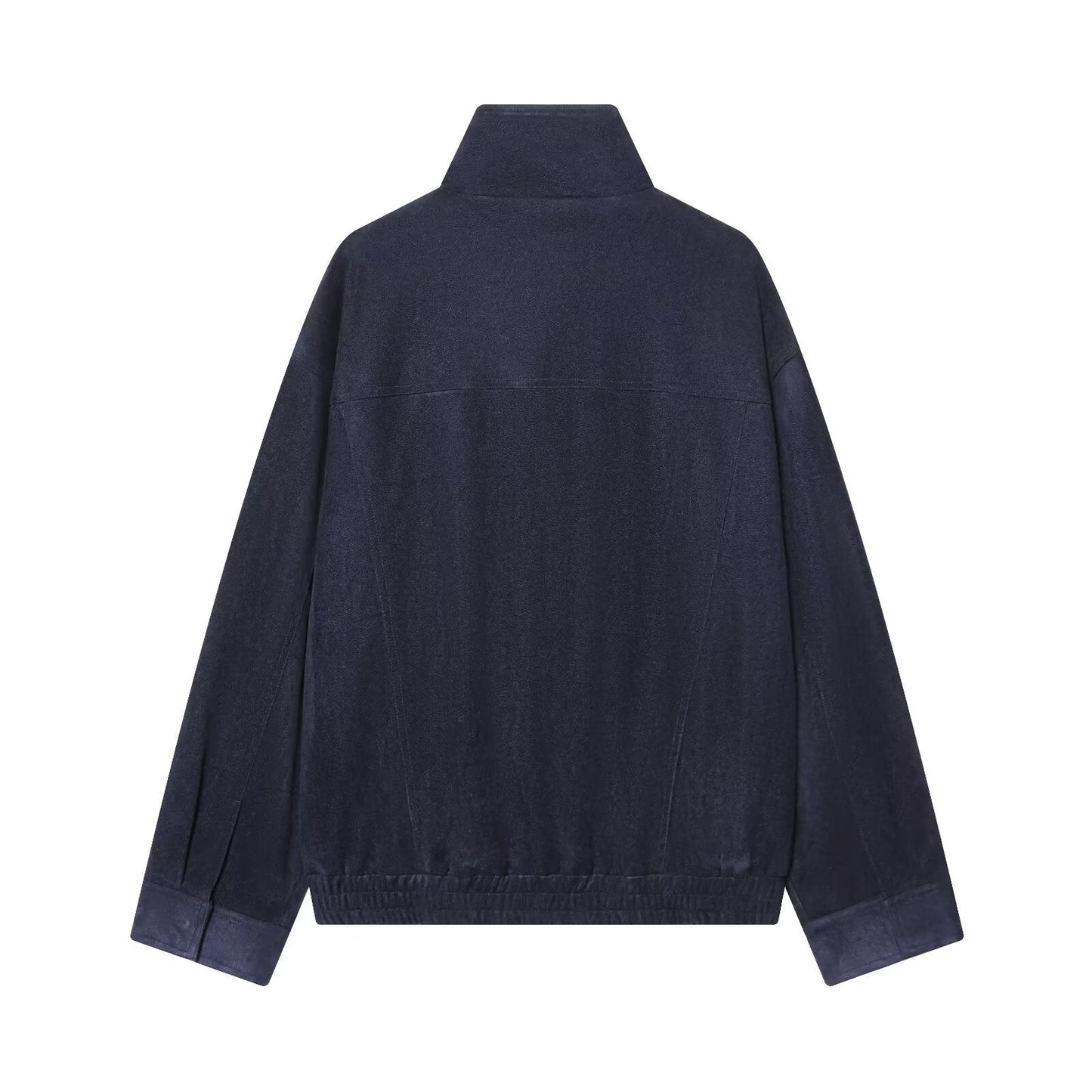 Women's new fashion loose stand collar suede textured leather jacket