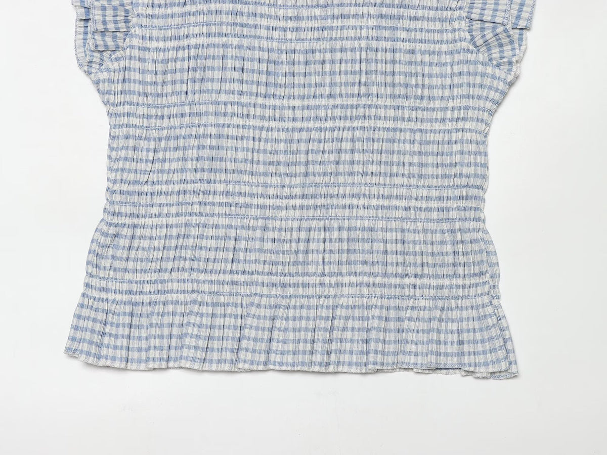Women's short honeycomb plaid top