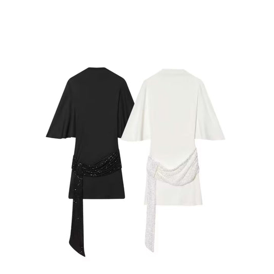 Women's backless bead patchwork mini dress