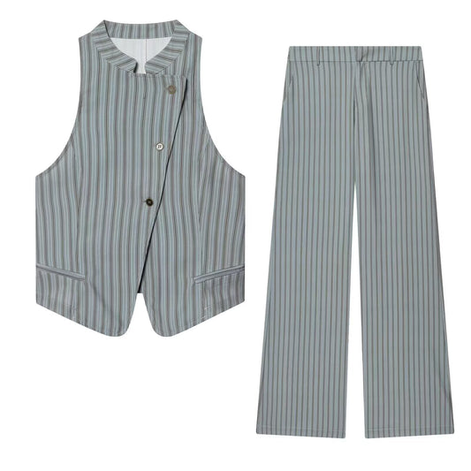 suit Women's 2 pieces sleeveless striped vest+Pants