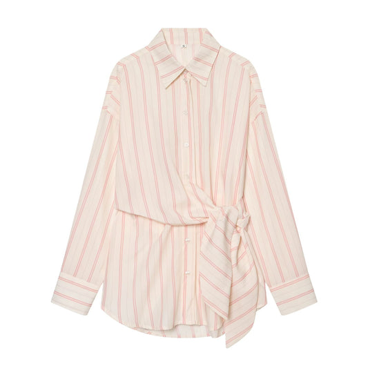 Women's lace up design loose striped shirt