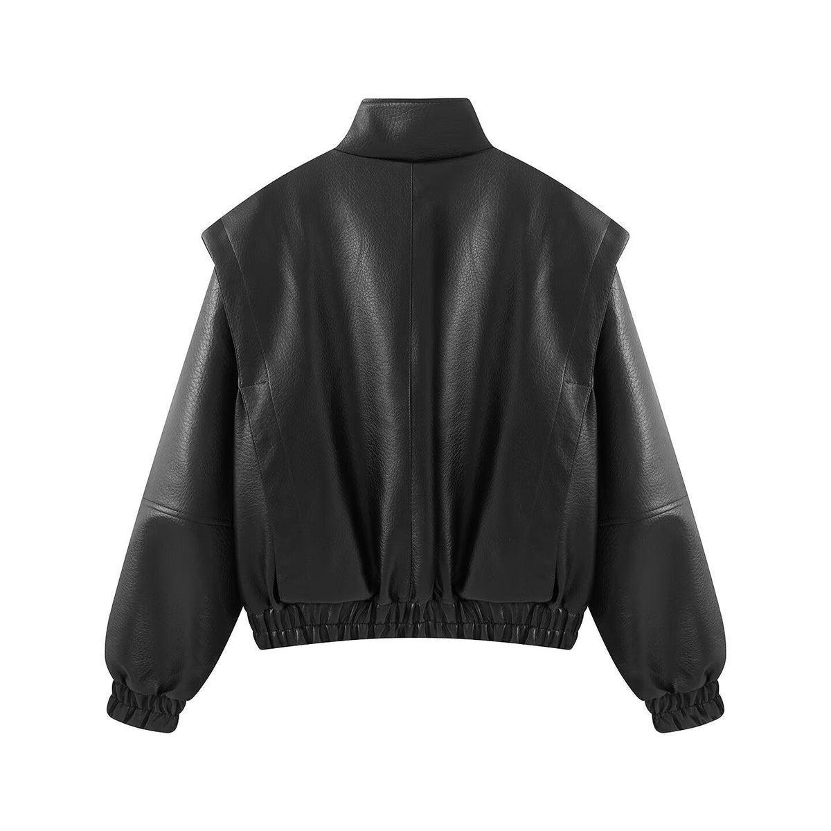 Women's stand collar fake two-piece Faux Leather jacket