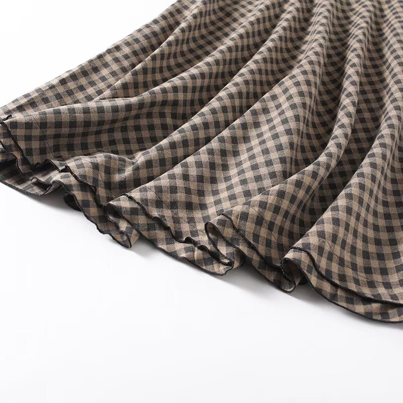 Women's retro plaid flared A-line skirt