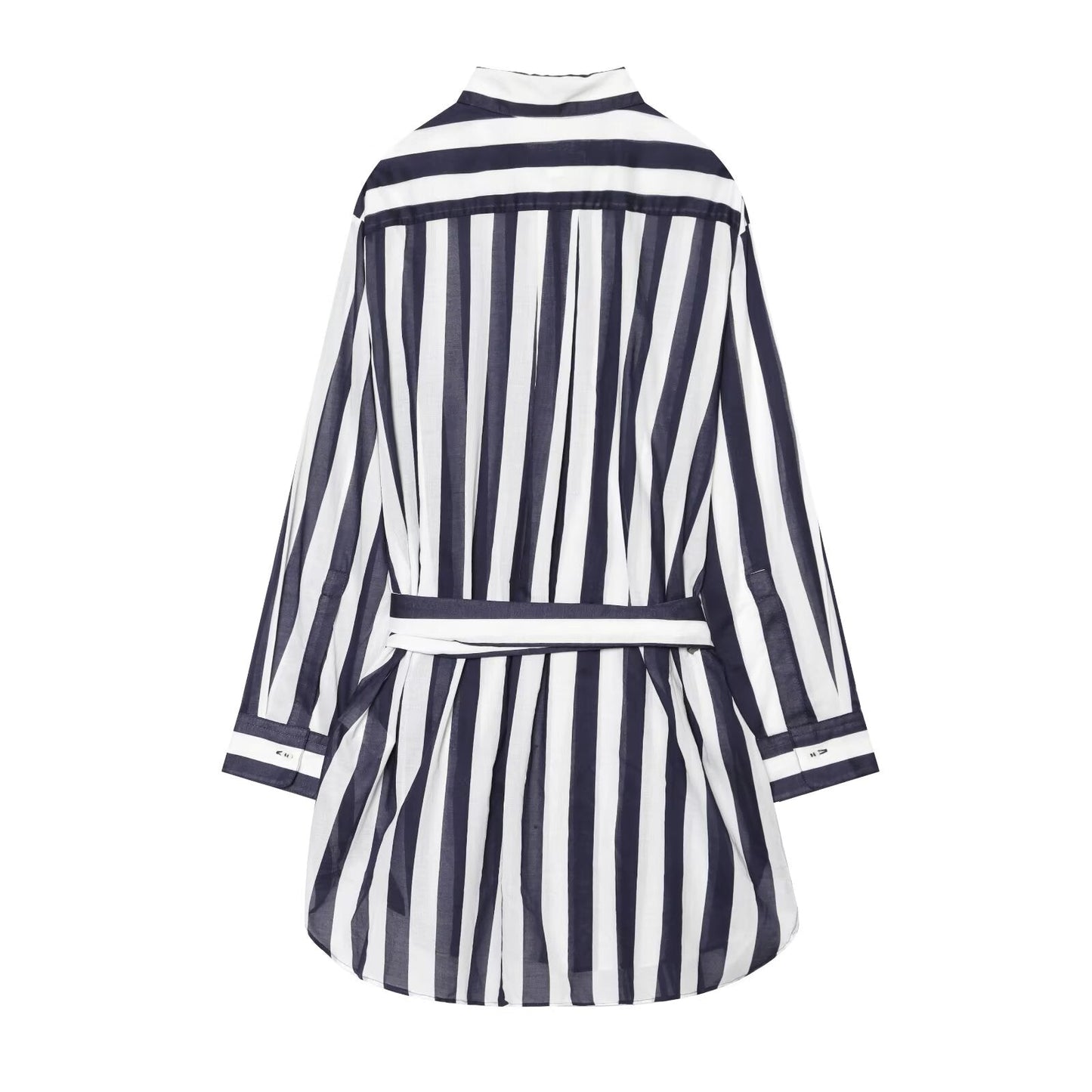 Women's With Belt Long Style Striped Shirt