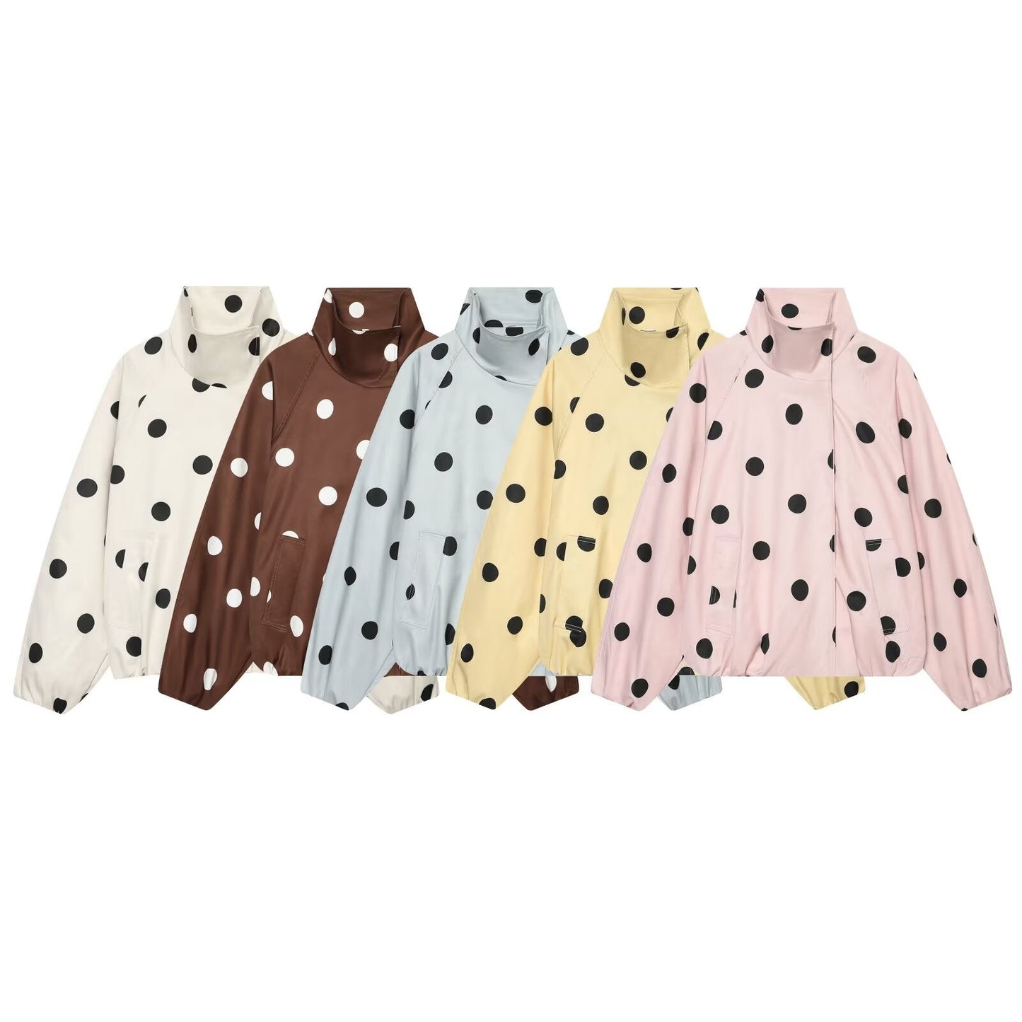 Women's standing collar polka dot pilot jacket Coat