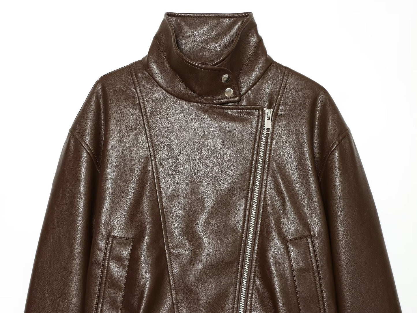 Women's large lapel imitation leather jacket Coat