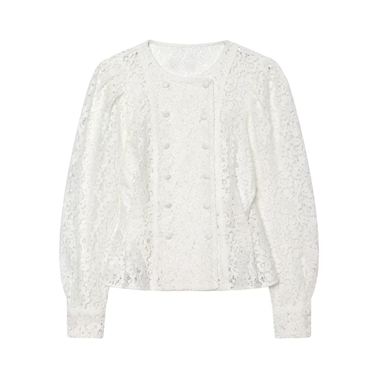 Women's lace O Neck double breasted Coat