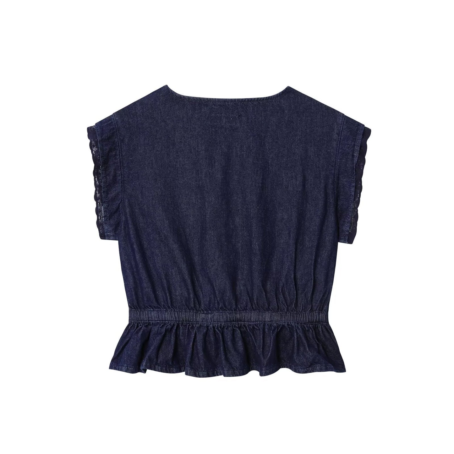 Women's new fashion lace Lapel short denim shirt+shorts suit