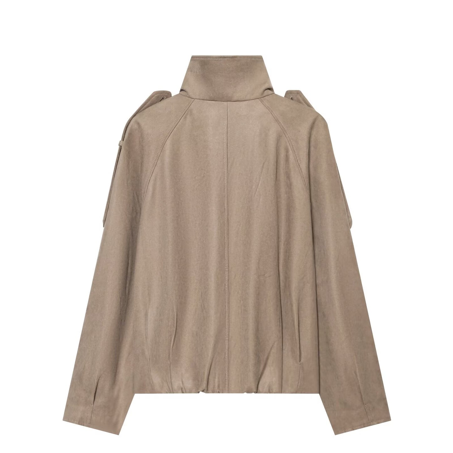 Women's suede textured stand collar double breasted Coat