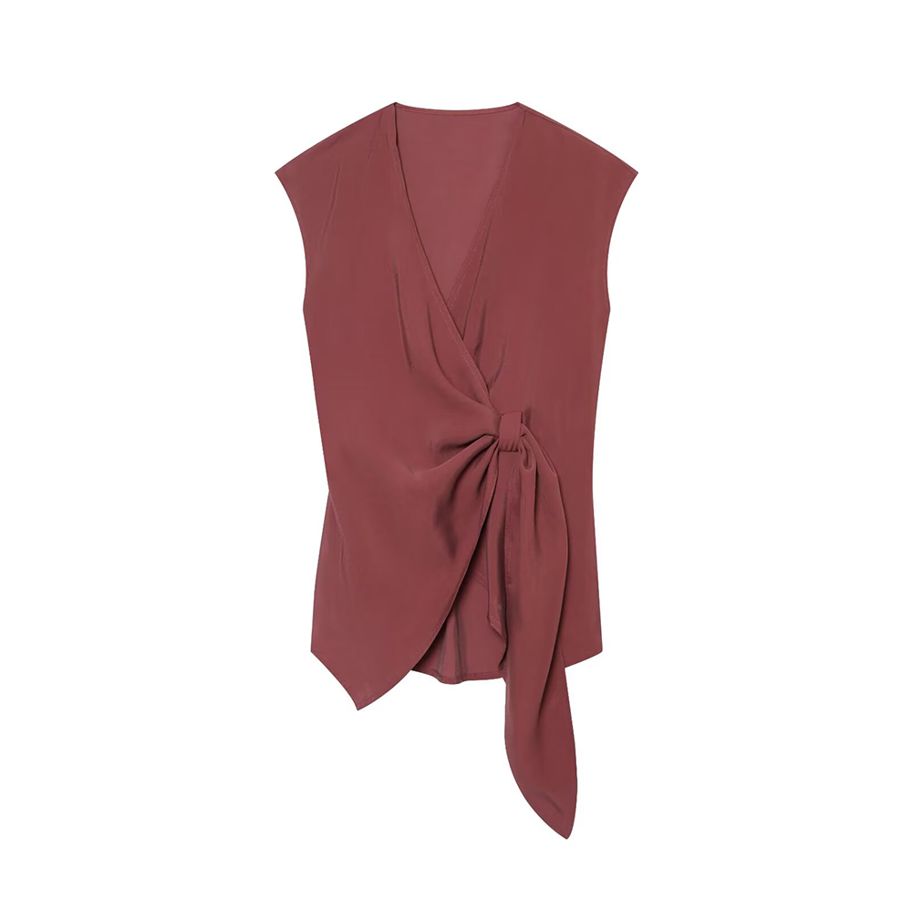 suit Women's 2 pieces knot decoration draped top+wide leg pants